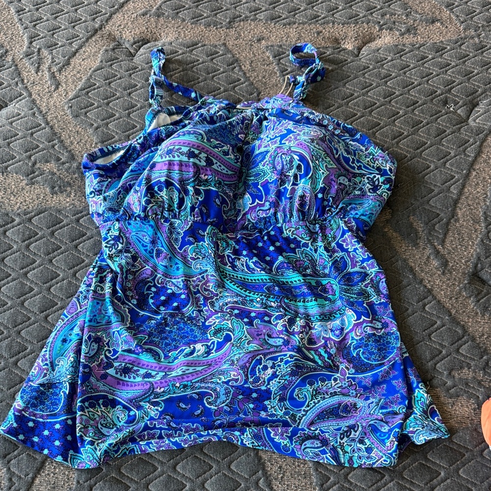 Blue Paisley Swim Camisole with Adjustable Straps